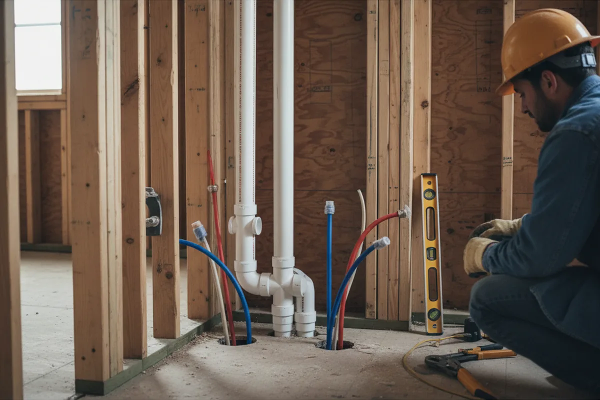 Drain and supply rough-in during Leak Detection in Victory Mills