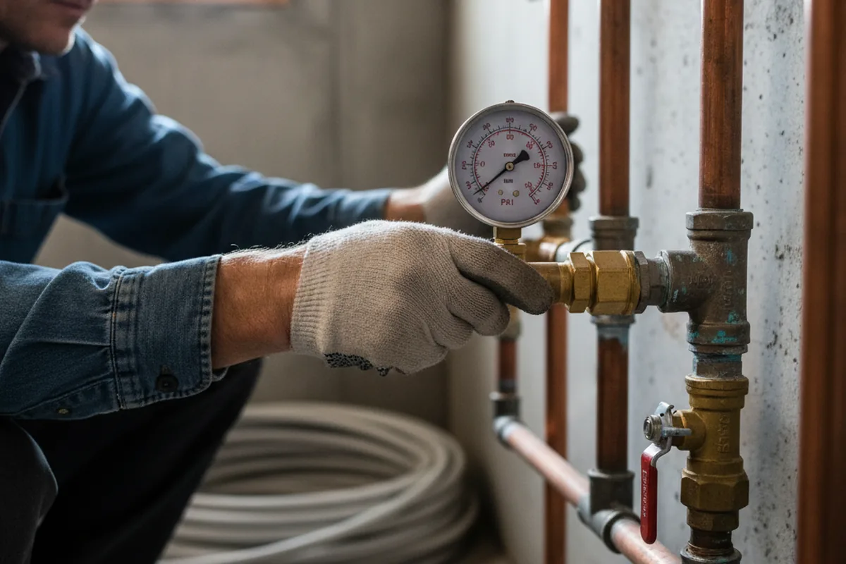 Pressure testing a repaired line during Water Line Repair in Victory Mills
